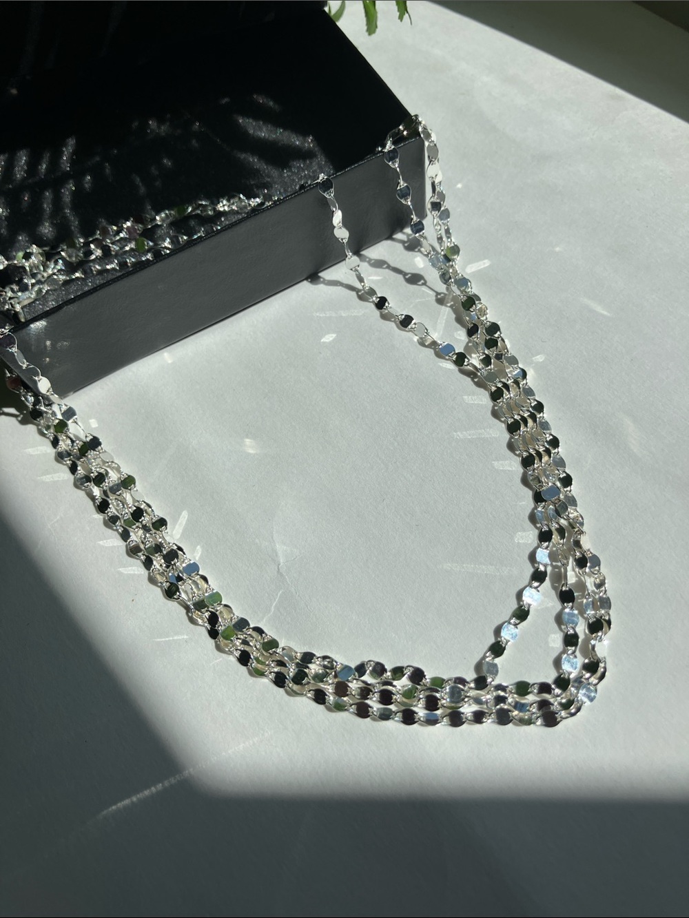 Layered Beaded Chain Necklace - Silver